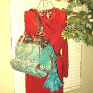 NWT Juicy Couture Teal Vintage Print W/Leather Bag